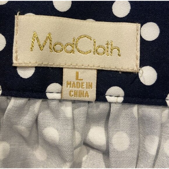 ModCloth Skirt A Line Retro Style Navy Blue White Polka Dot Size Large L - Picture 4 of 5